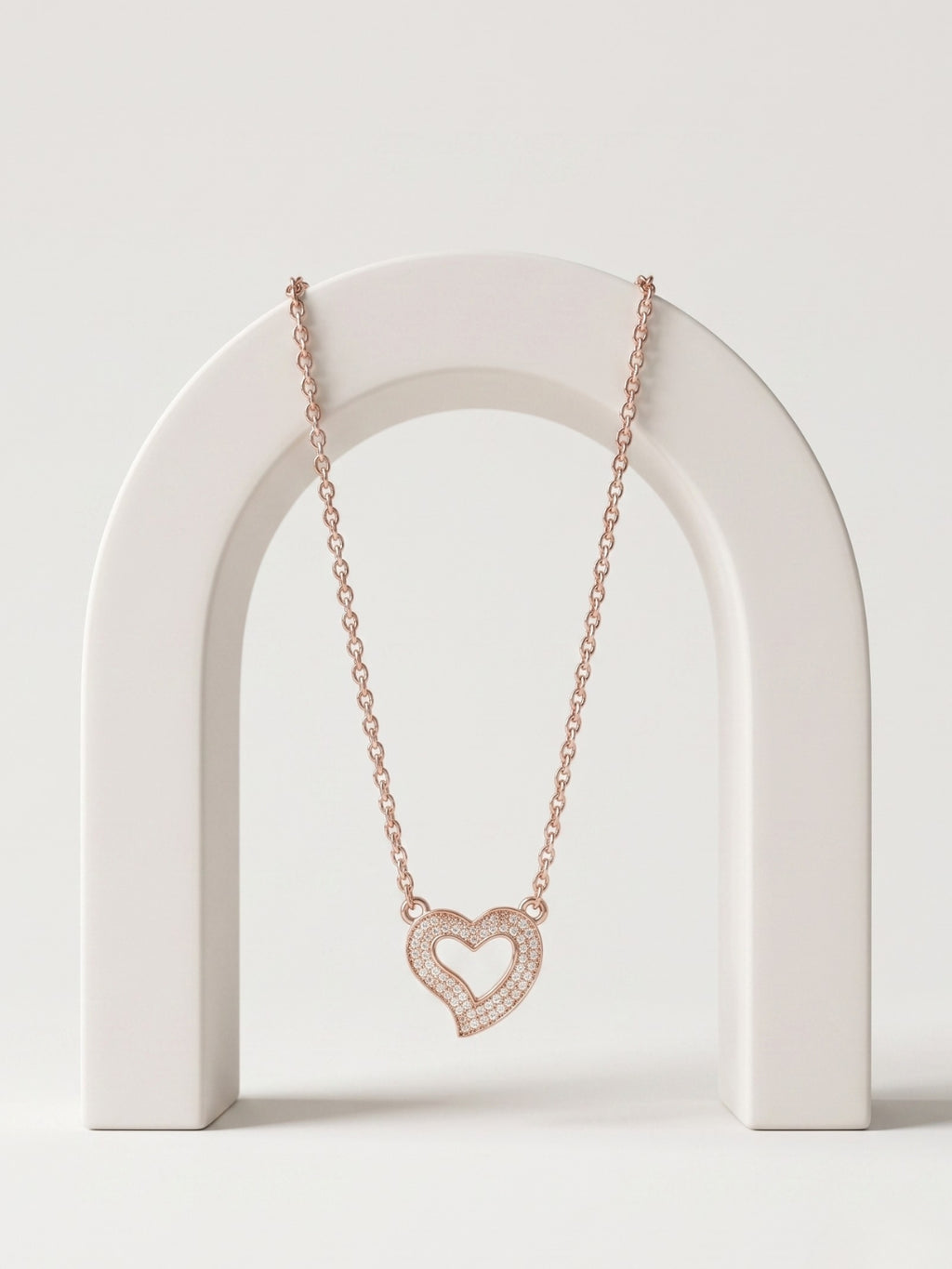 925 Sterling Silver Rose Gold Open Heart CZ Necklace for Women