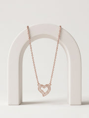 925 Sterling Silver Rose Gold Open Heart CZ Necklace for Women