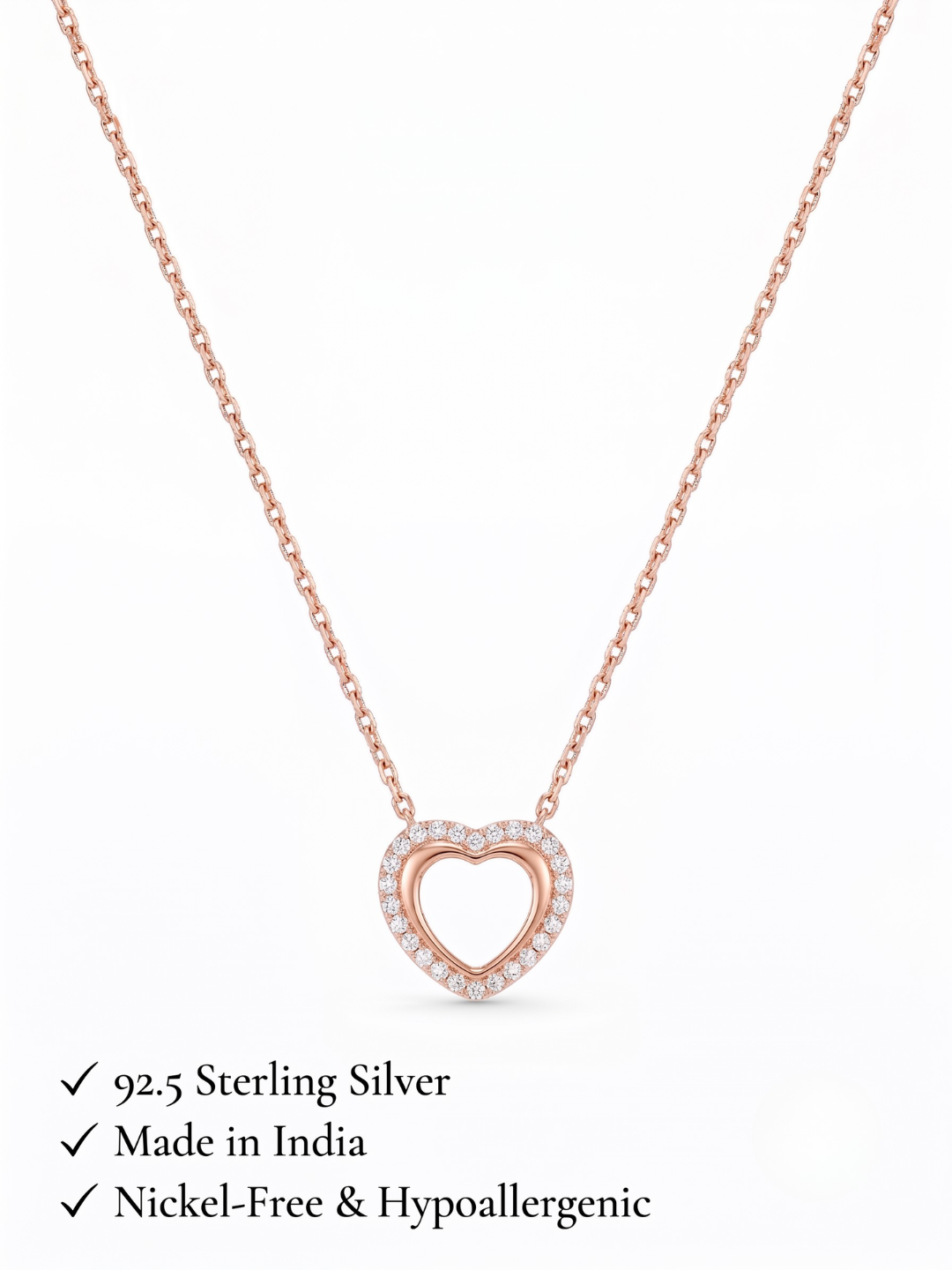 925 Sterling Silver Double Heart CZ Halo Necklace for Women