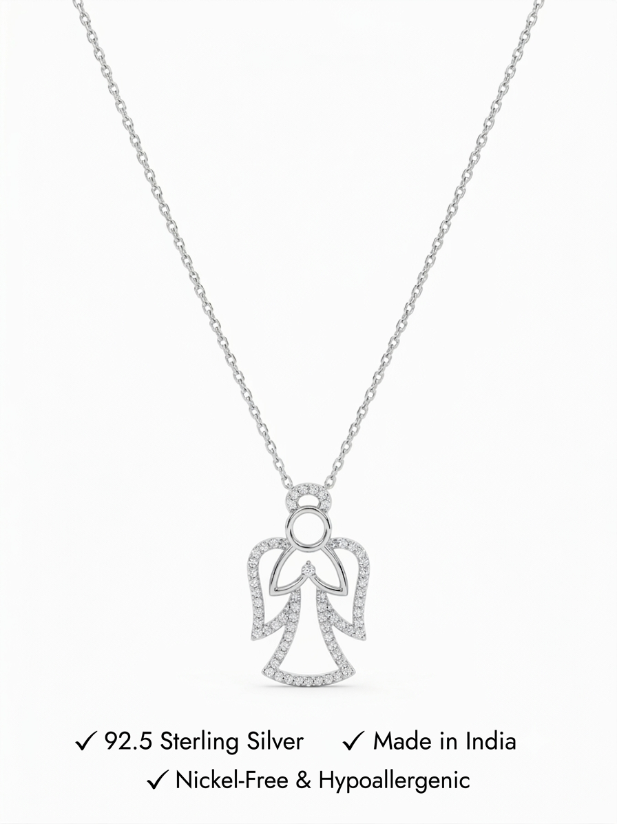 925 Sterling Silver Angel Prayer Pendant Necklace for Women