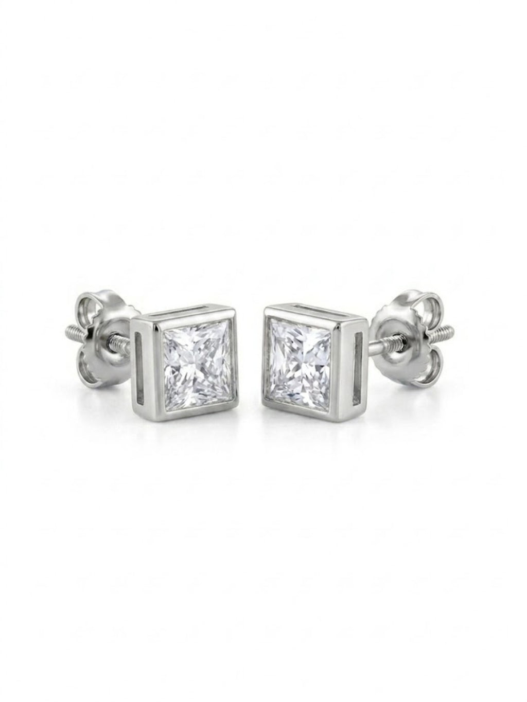 925 Silver Square Crystal Stud Earrings for Women