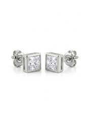 925 Silver Square Crystal Stud Earrings for Women