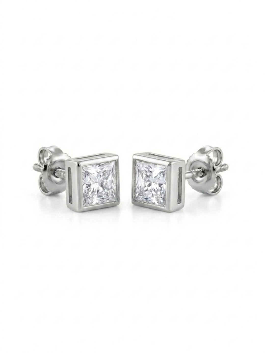 925 Silver Square Crystal Stud Earrings for Women