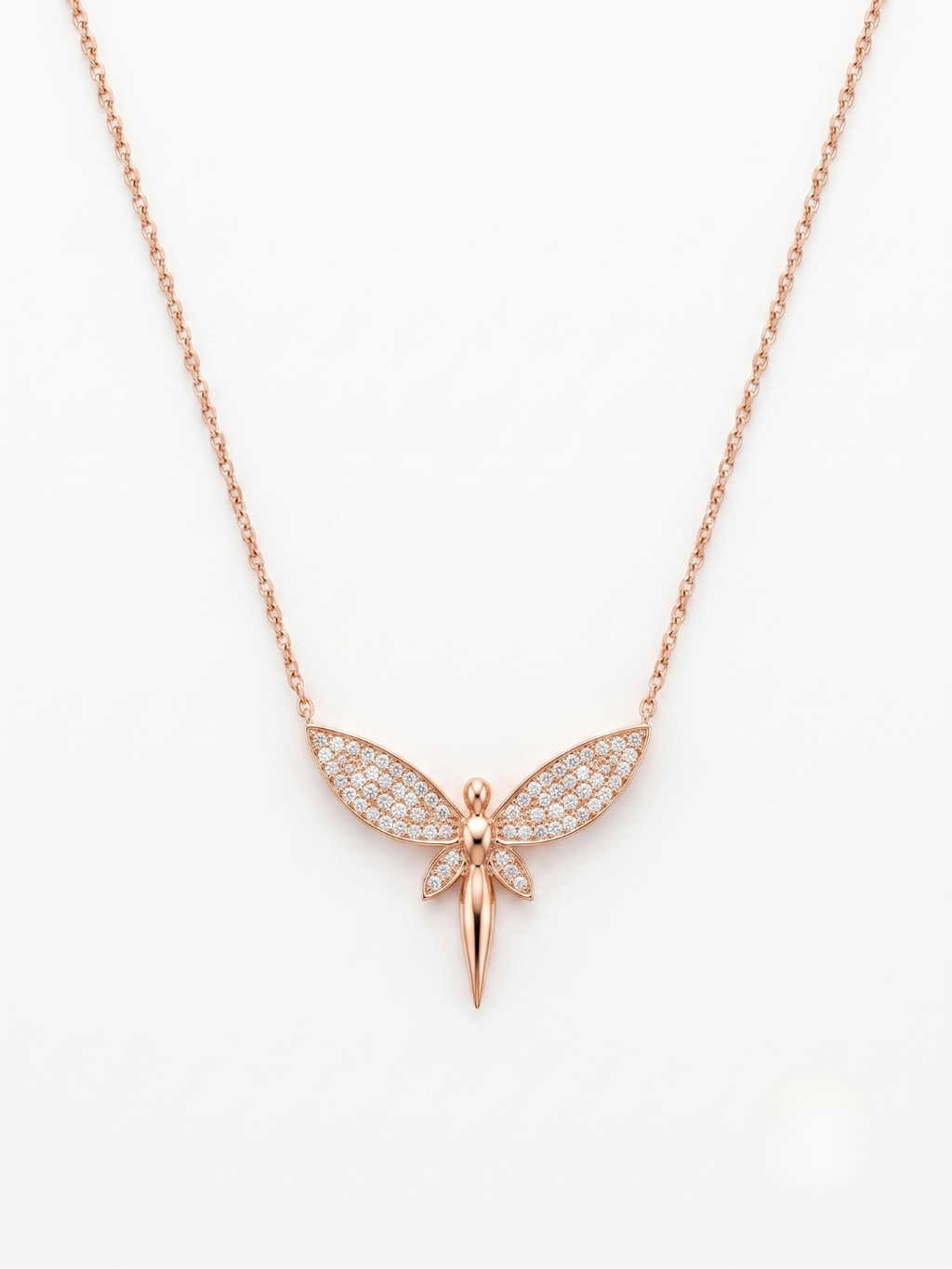 925 Sterling Silver Rose Gold Pavé Dragonfly Pendant Necklace for Women