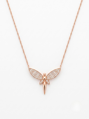 925 Sterling Silver Rose Gold Pavé Dragonfly Pendant Necklace for Women