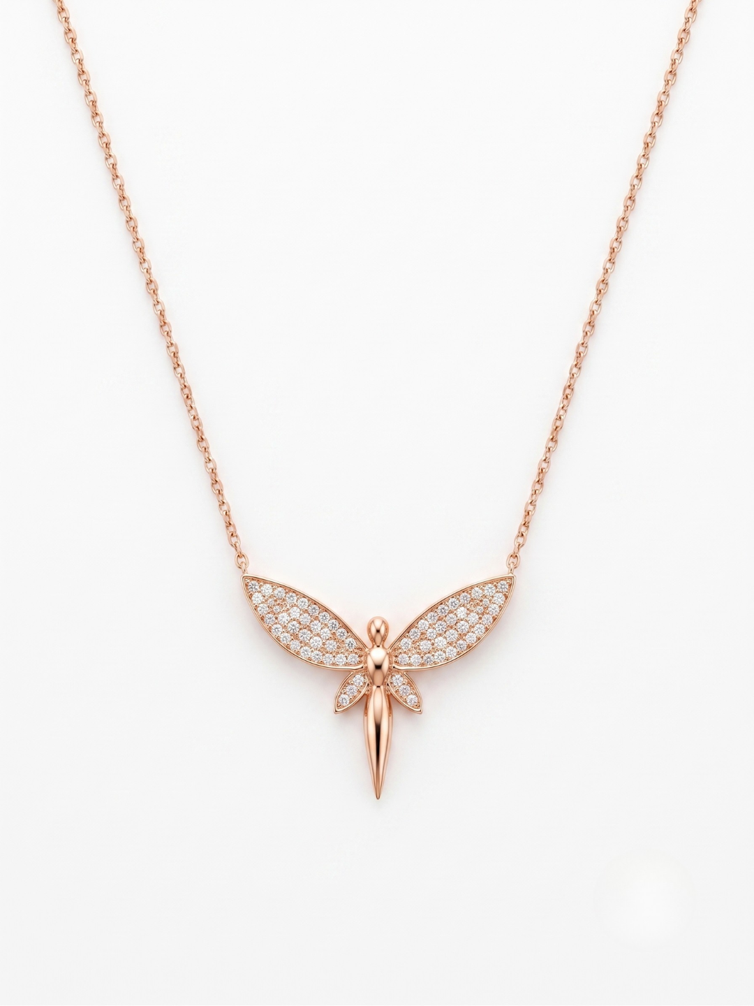 925 Sterling Silver Rose Gold Pavé Dragonfly Pendant Necklace for Women