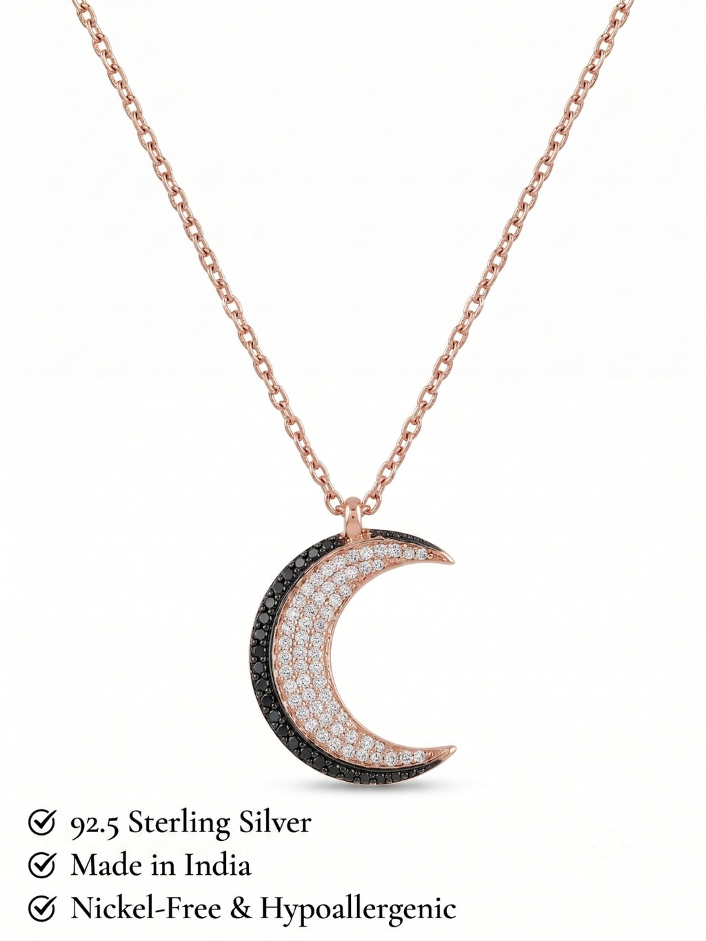 925 Sterling Silver Midnight Lunar Crescent Pendant Necklace for Women