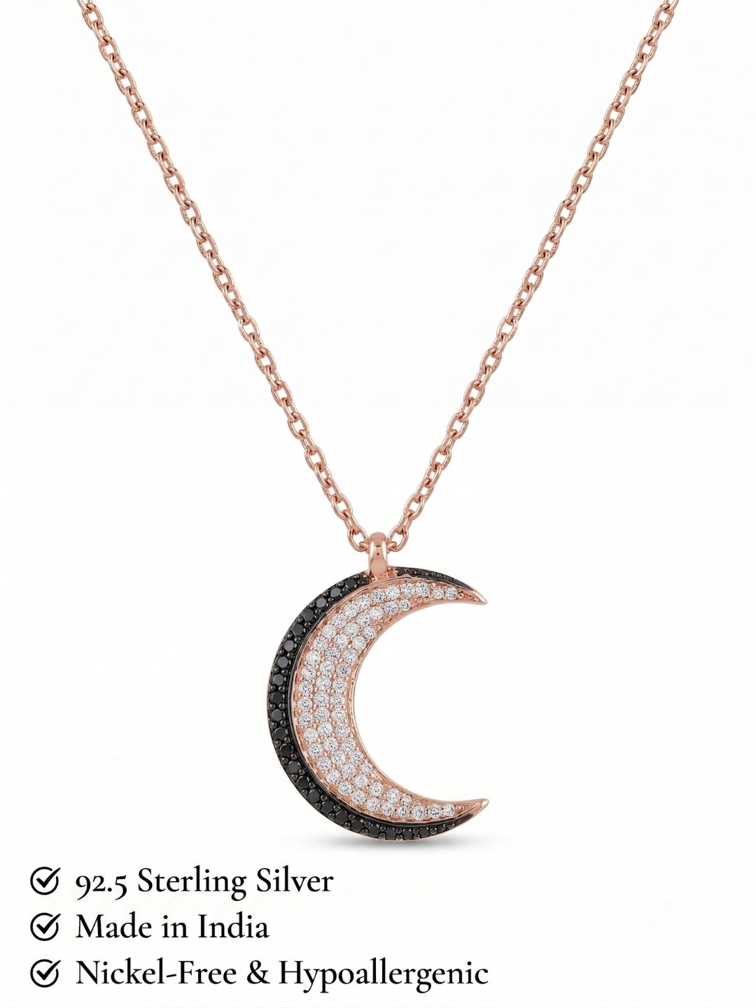 925 Sterling Silver Midnight Lunar Crescent Pendant Necklace for Women