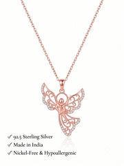 925 Sterling Silver Celestial Grace Angel Filigree Necklace for Women