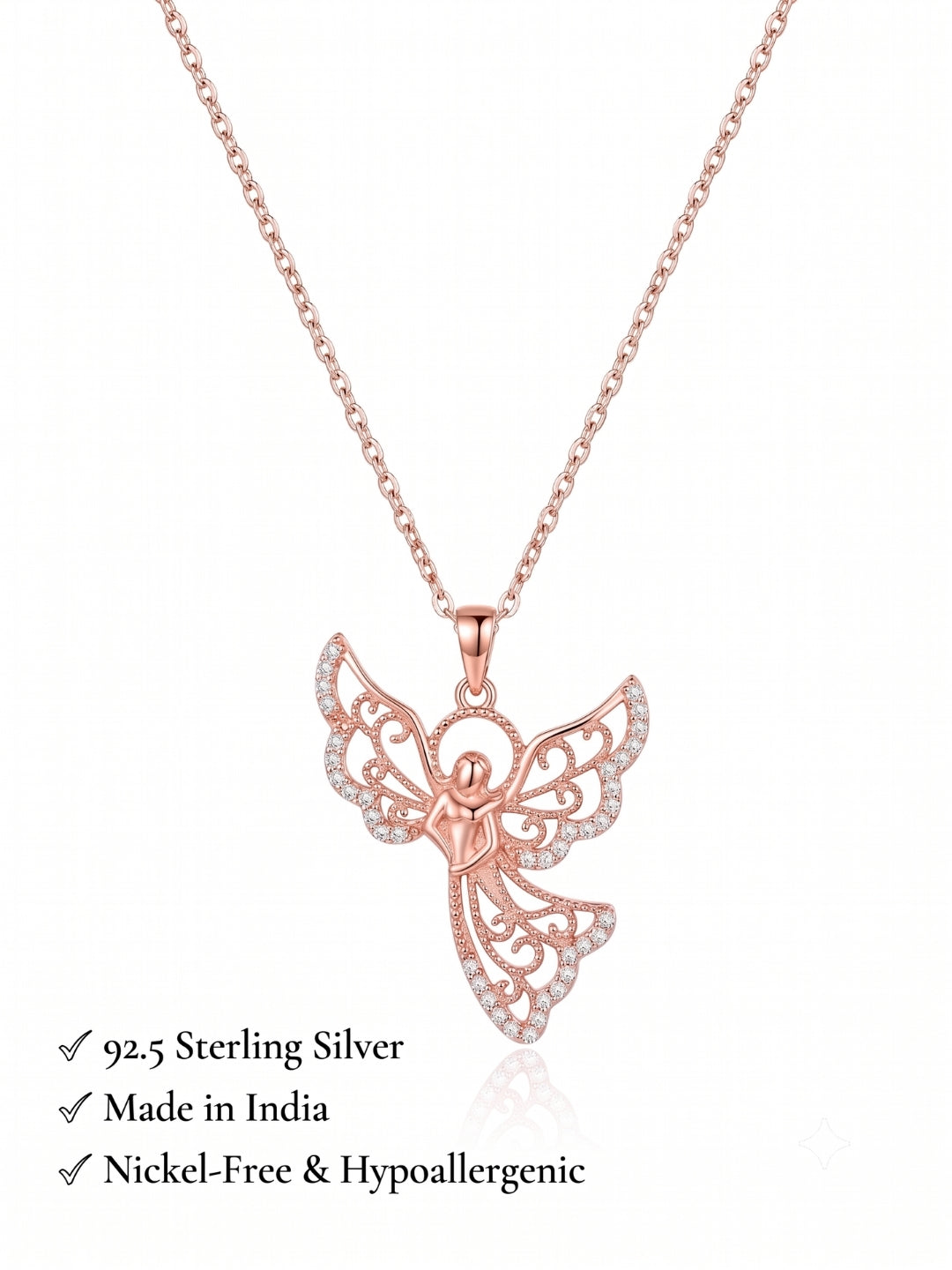 925 Sterling Silver Celestial Grace Angel Filigree Necklace for Women