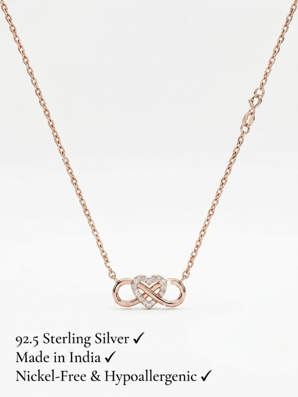 925 Sterling Silver Endless Promise Heart Infinity Necklace for Women
