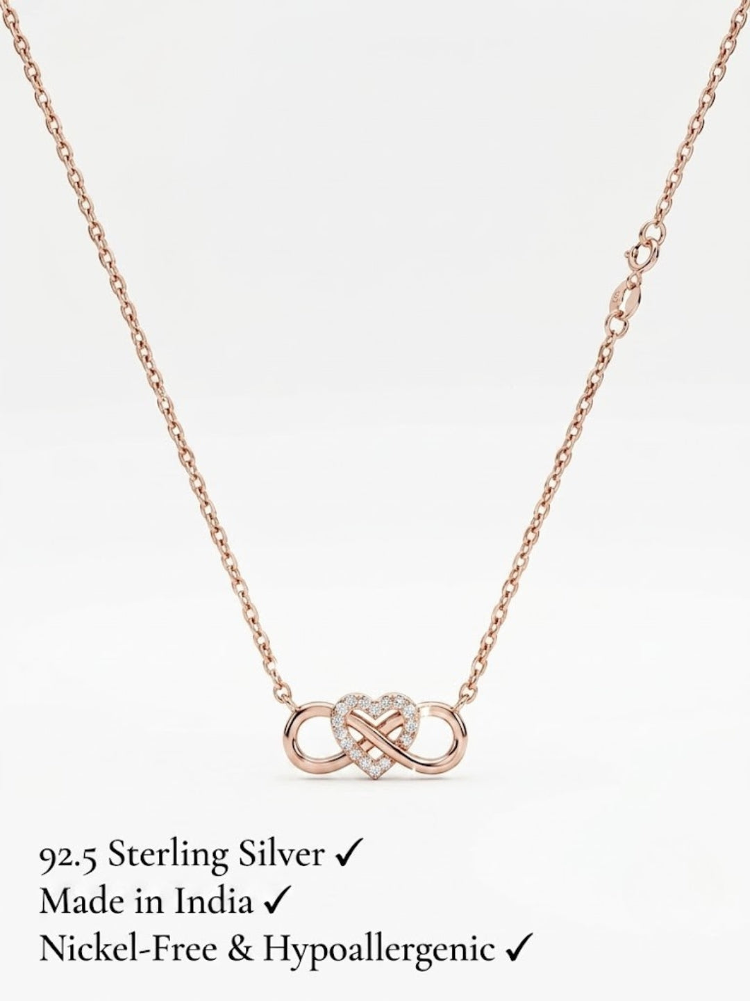 925 Sterling Silver Endless Promise Heart Infinity Necklace for Women