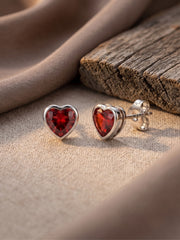 925 Silver Heart Ruby Stud Earrings for Women