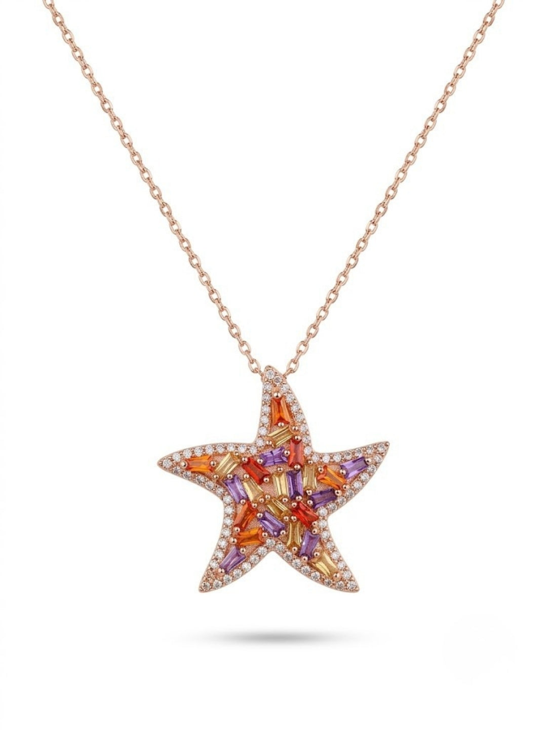 925 Sterling Silver Aurora Sea Star Gemstone Necklace For Women