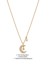 925 Sterling Silver Moon & Star Necklace for Women