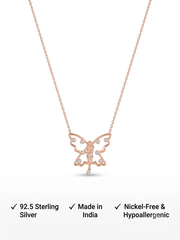 925 Sterling Silver Dainty Rose Gold Butterfly Fairy Pendant Necklace for Women