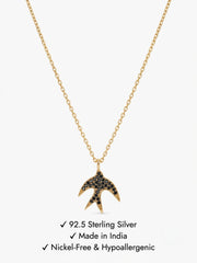 925 Sterling Silver Sparkling Black Spinel Bird Pendant Necklace for Women