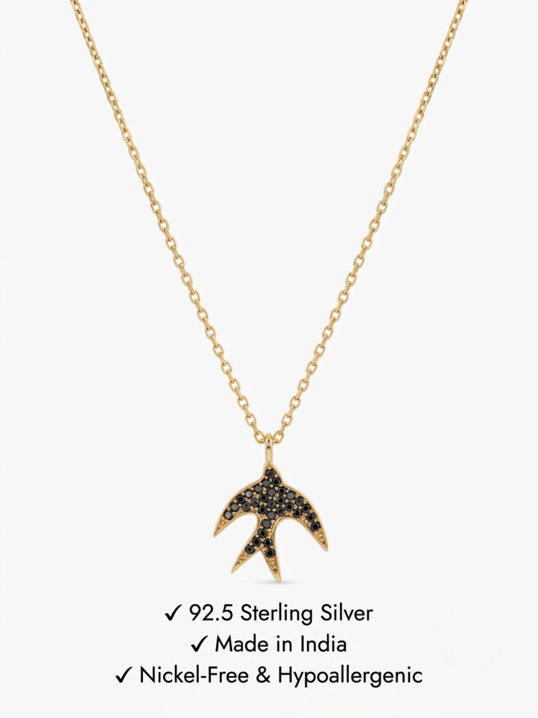925 Sterling Silver Sparkling Black Spinel Bird Pendant Necklace for Women