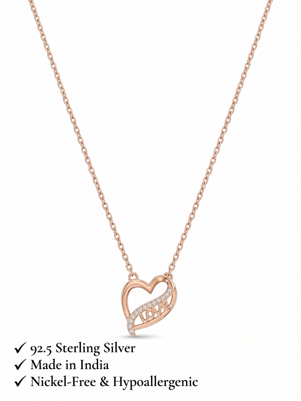 925 Sterling Silver Love Heart Pendant Necklace for Women