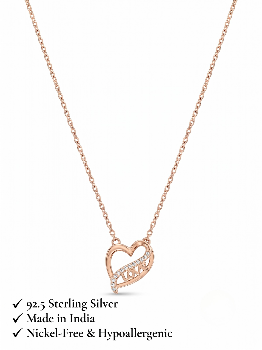 925 Sterling Silver Love Heart Pendant Necklace for Women