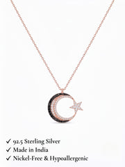 925 Sterling Silver Luna Noir Crescent Star Necklace for Women