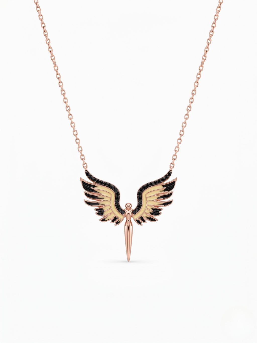925 Sterling Silver Rose Gold Angel Wings Pendant Necklace for Women