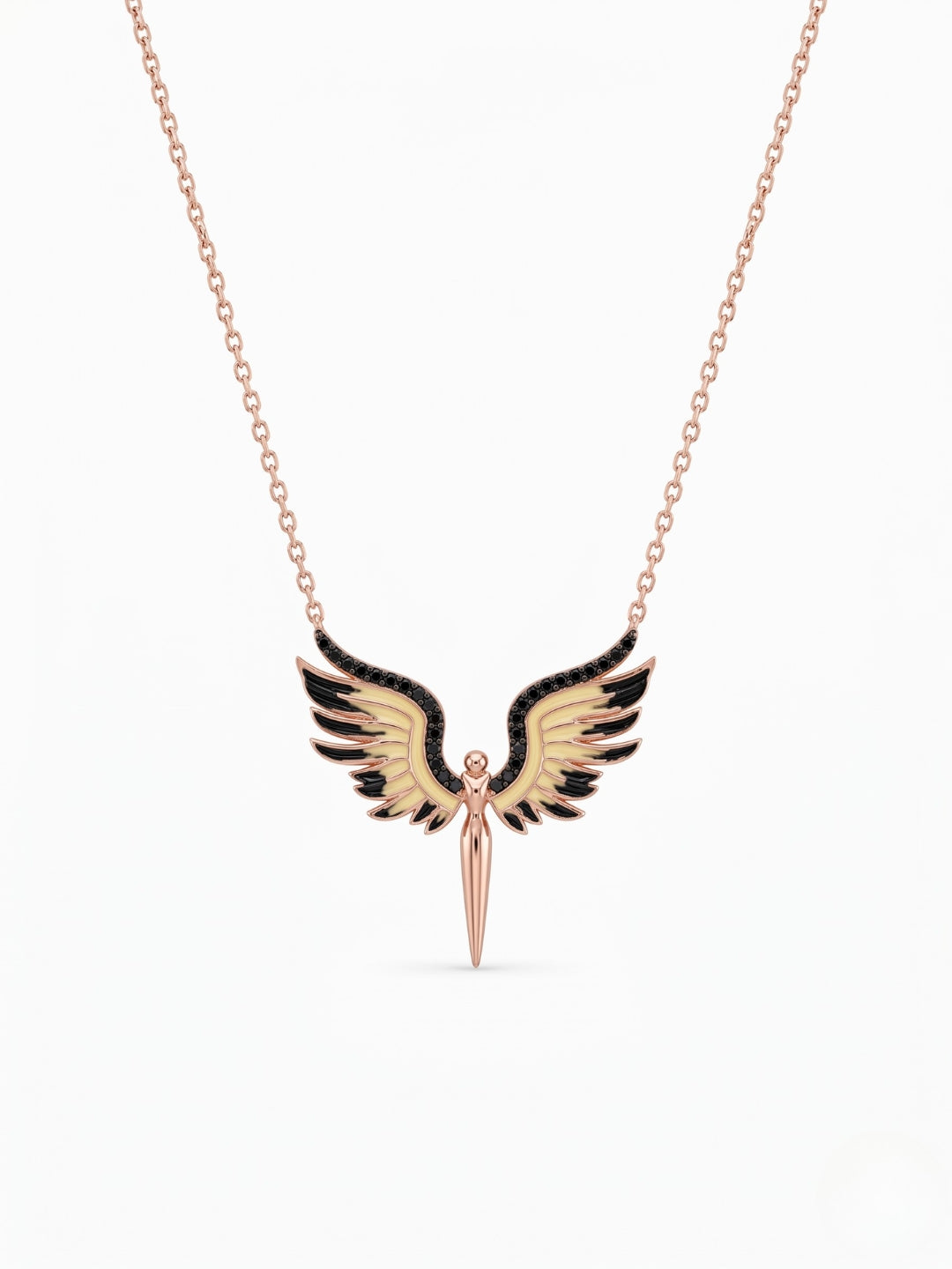 925 Sterling Silver Rose Gold Angel Wings Pendant Necklace for Women