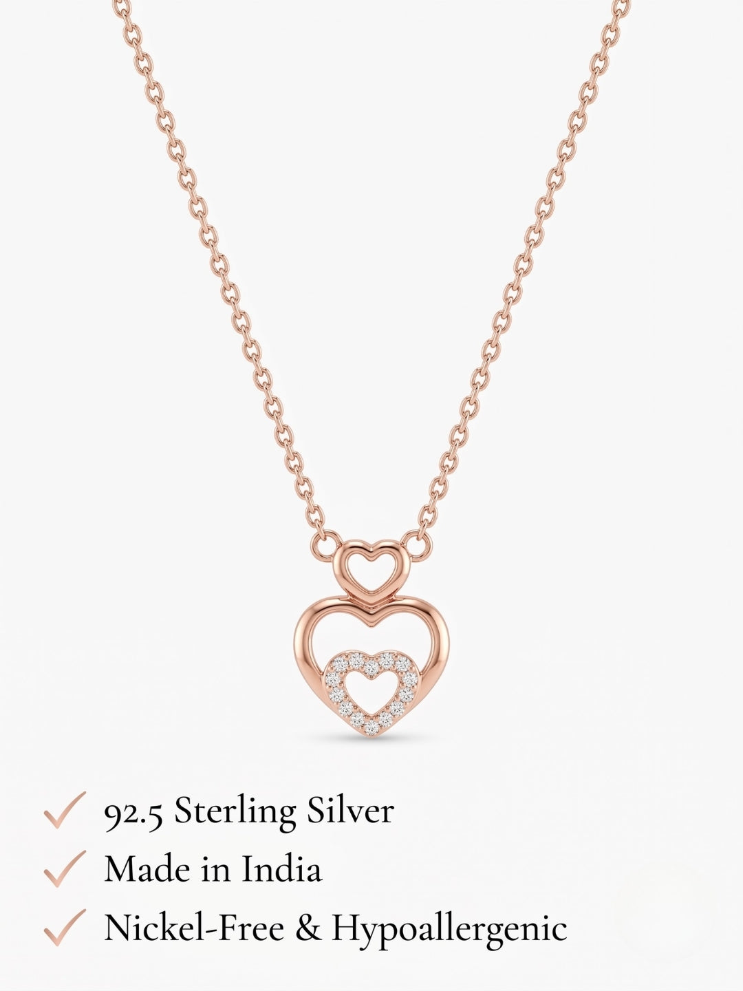925 Sterling Silver Twin Hearts of Love Pendant Necklace for Women