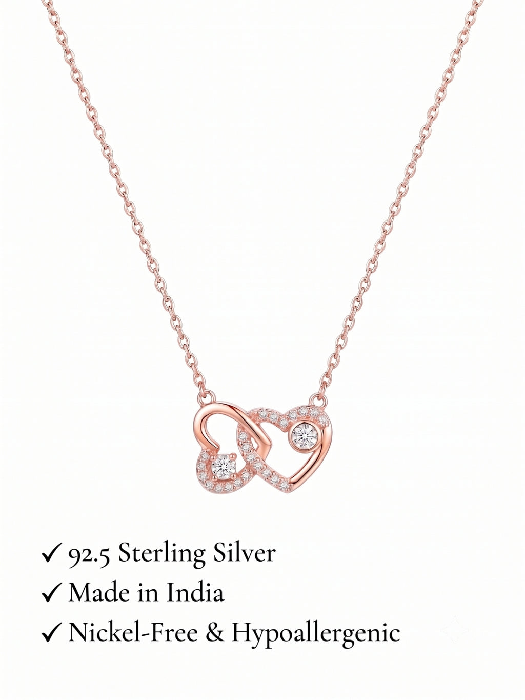 925 Sterling Silver Eternal Bond Interlocking Hearts Necklace for Women