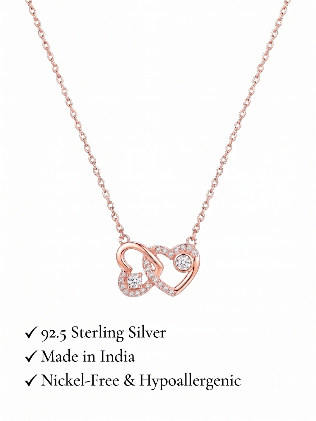 925 Sterling Silver Eternal Bond Interlocking Hearts Necklace for Women