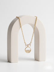 925 Sterling Silver Golden Bow Circle Necklace for Women
