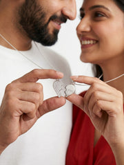 925 Sterling Silver Split Heart "You" Couple Pendant Without Chain