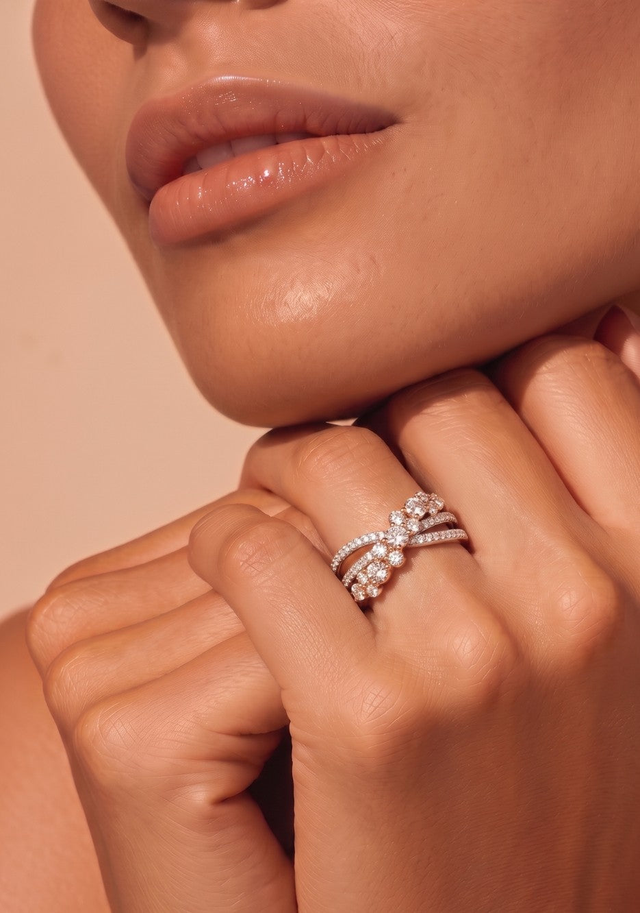 925 Sterling Silver Two Tone Cluster Crossover Ring for Women
