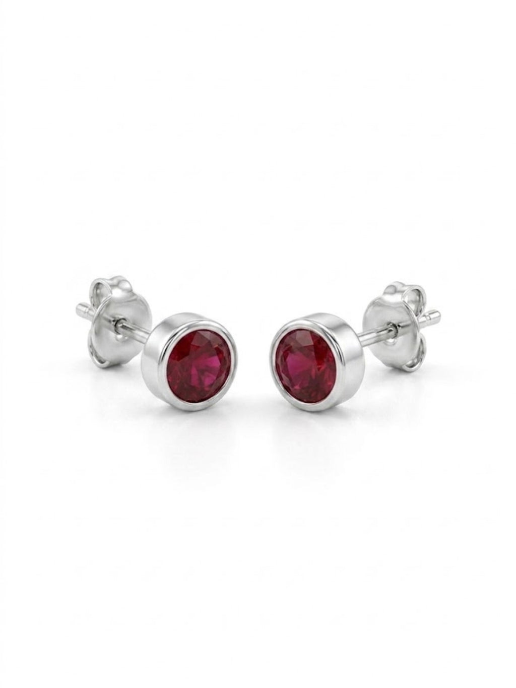 925 Silver Round Ruby Stud Earrings for Women