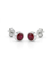925 Silver Round Ruby Stud Earrings for Women