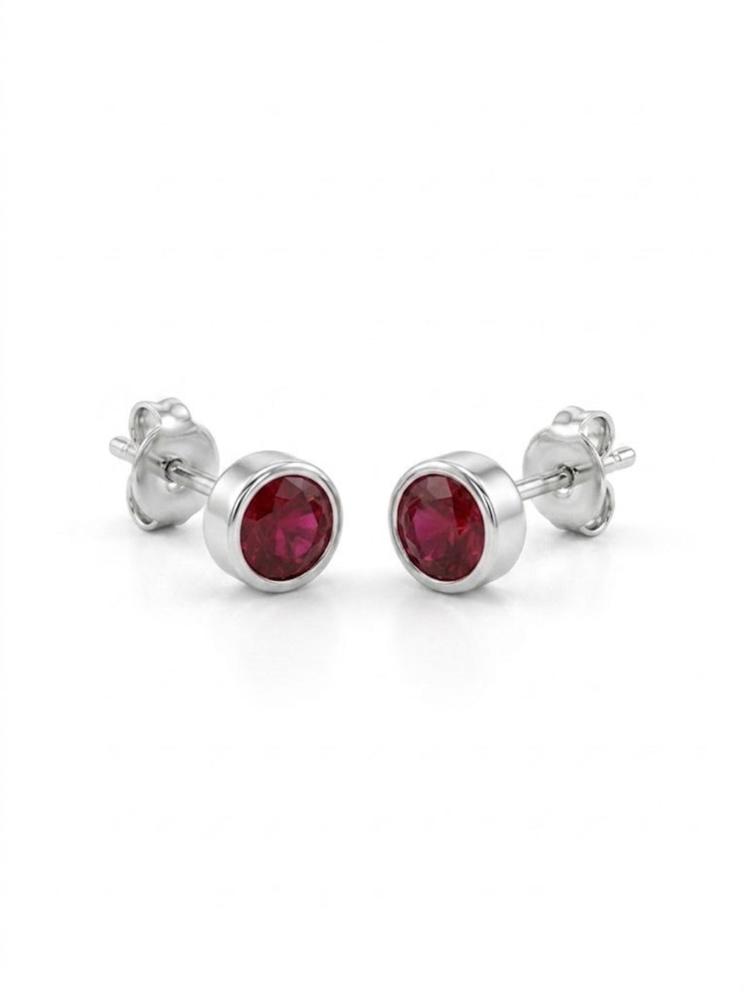 925 Silver Round Ruby Stud Earrings for Women