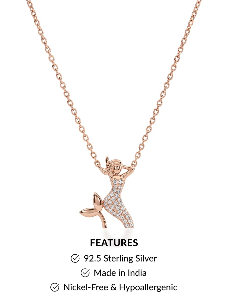 925 Sterling Silver Mermaid Tail Pendant Necklace for Women