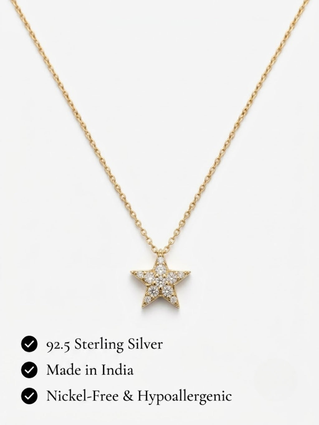 925 Sterling Silver Golden Celestial Star Necklace for Women