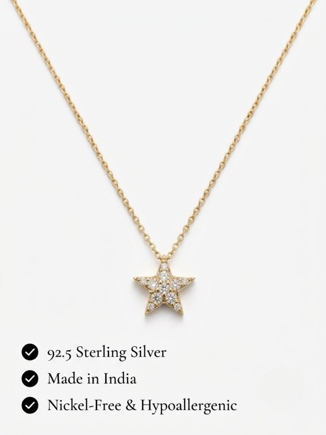 925 Sterling Silver Golden Celestial Star Necklace for Women