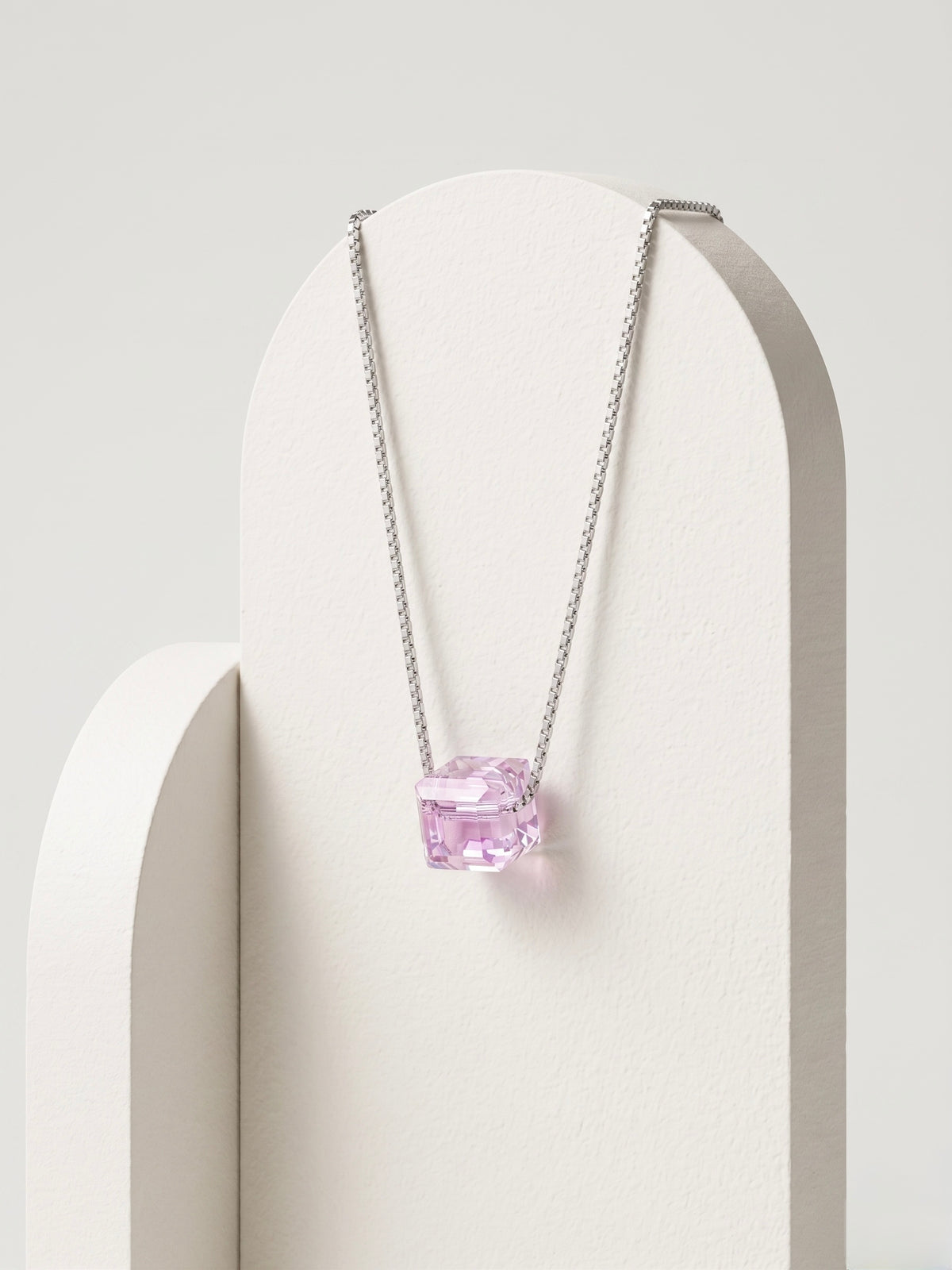 925 Sterling Silver Prism Glow Crystal Cube Necklace for Women