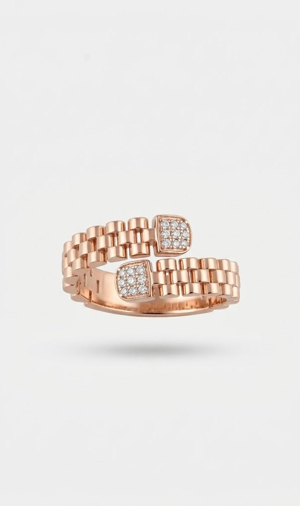 925 Sterling Silver Rose Gold Link Open Ring for Women