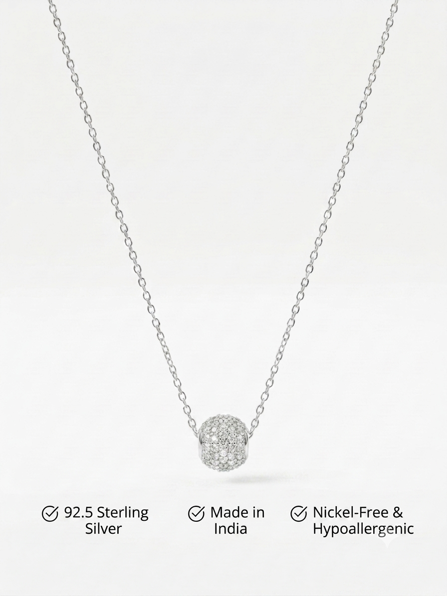 925 Sterling Silver Pave CZ Sphere Pendant Necklace for Women