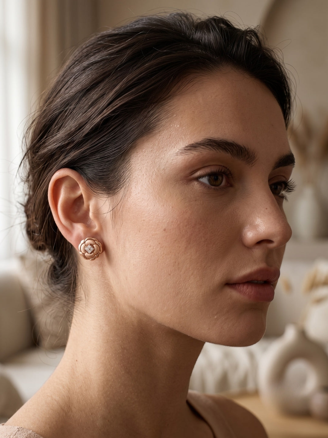 925 Silver Rose Gold Rose Bloom Stud Earrings for Women