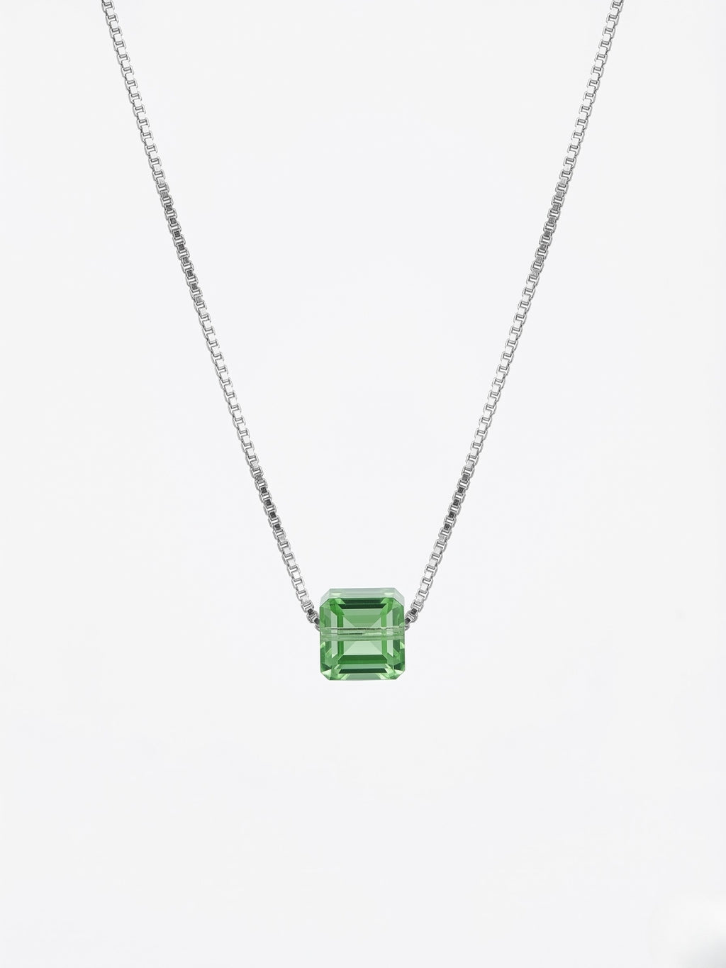 925 Sterling Silver Emerald Green Emerald-Cut Solitaire Pendant Necklace For Women