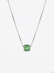 925 Sterling Silver Emerald Green Emerald-Cut Solitaire Pendant Necklace For Women
