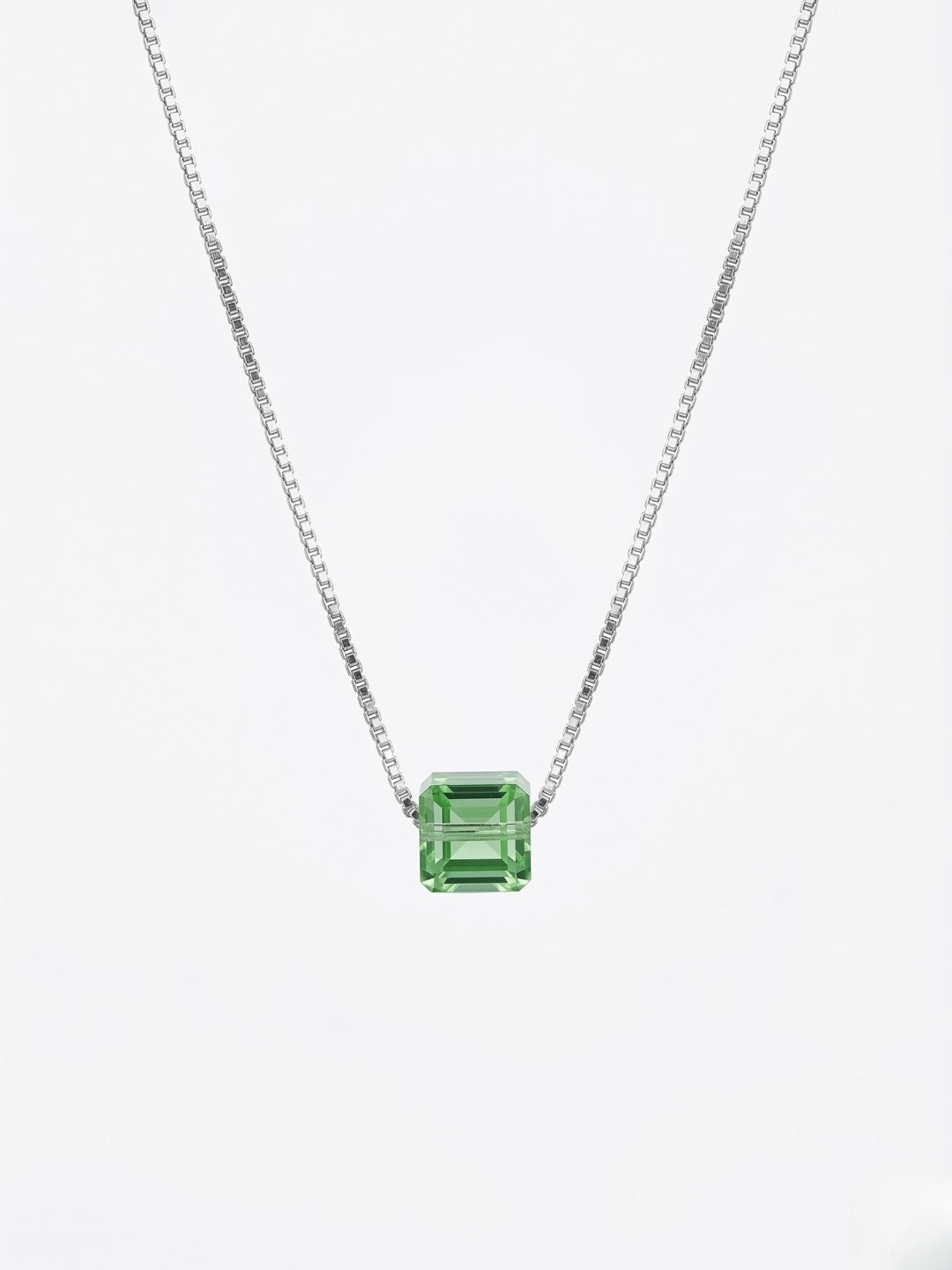 925 Sterling Silver Emerald Green Emerald-Cut Solitaire Pendant Necklace For Women