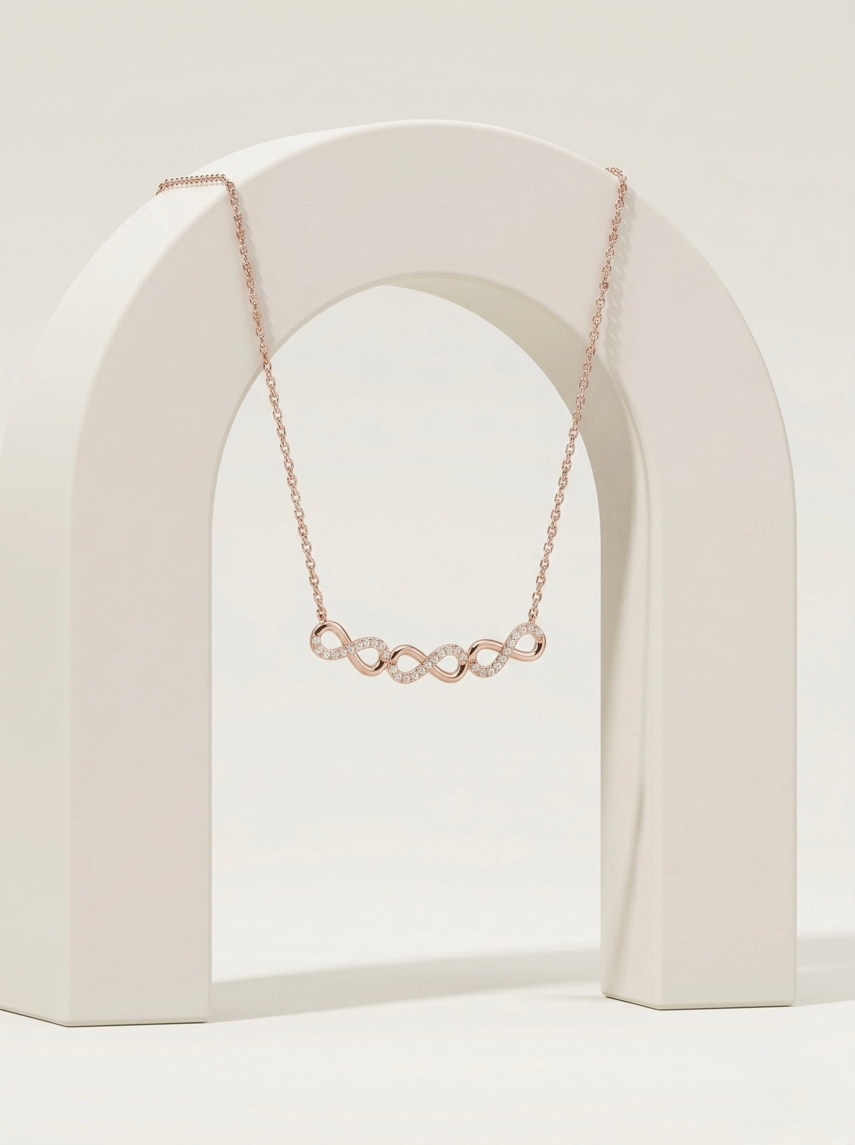 925 Sterling Silver Rose Gold Double Infinity Cubic Zirconia Necklace for Women