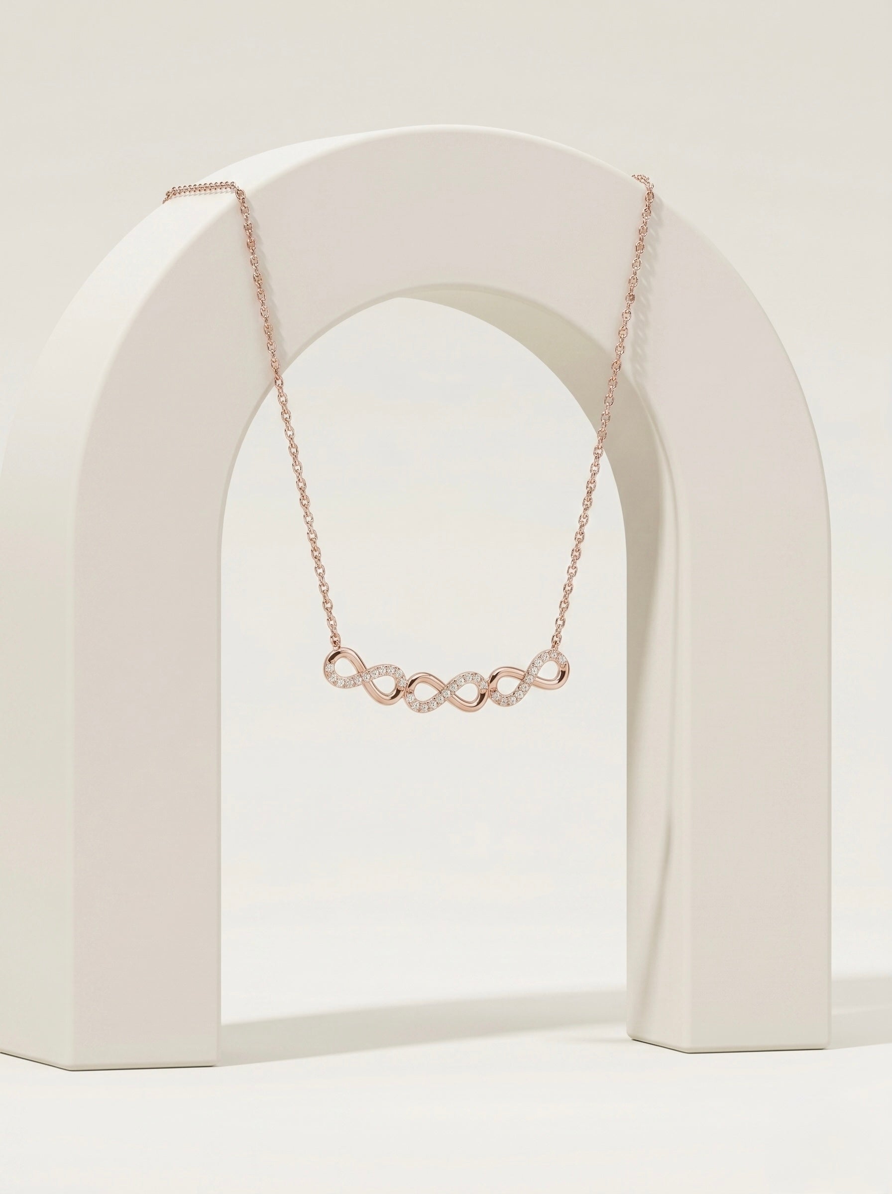 925 Sterling Silver Rose Gold Double Infinity Cubic Zirconia Necklace for Women