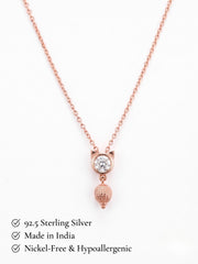 925 Sterling Silver Rose Gold Crystal Cat Charm Necklace for Women