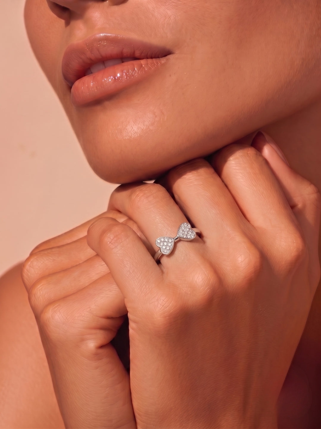 925 Sterling Silver Double Heart Pavé Ring for Women